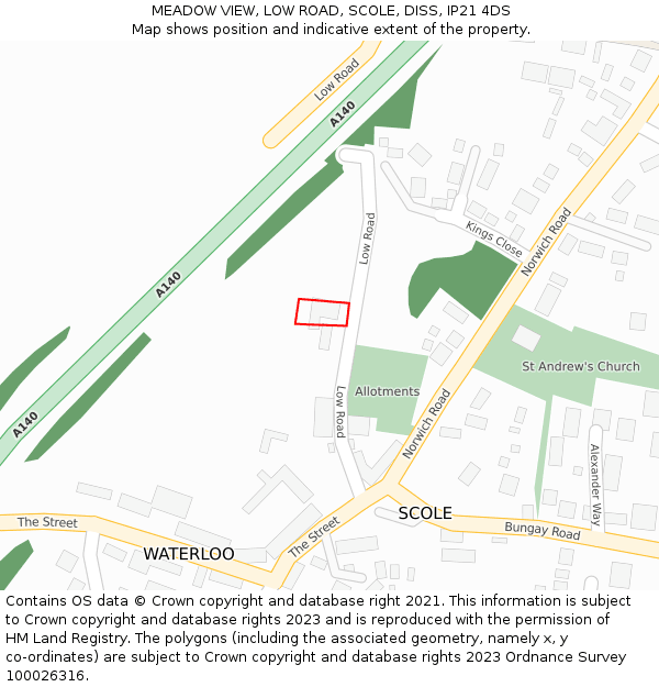 MEADOW VIEW, LOW ROAD, SCOLE, DISS, IP21 4DS: Location map and indicative extent of plot