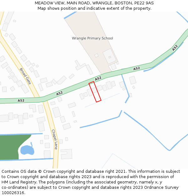 MEADOW VIEW, MAIN ROAD, WRANGLE, BOSTON, PE22 9AS: Location map and indicative extent of plot