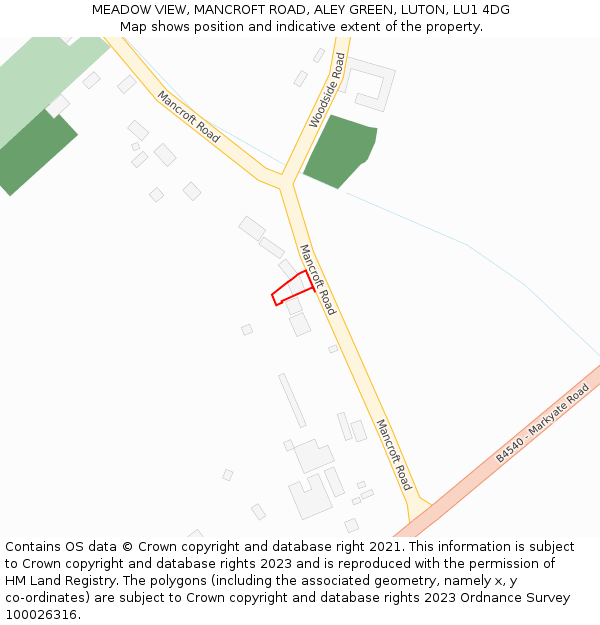 MEADOW VIEW, MANCROFT ROAD, ALEY GREEN, LUTON, LU1 4DG: Location map and indicative extent of plot