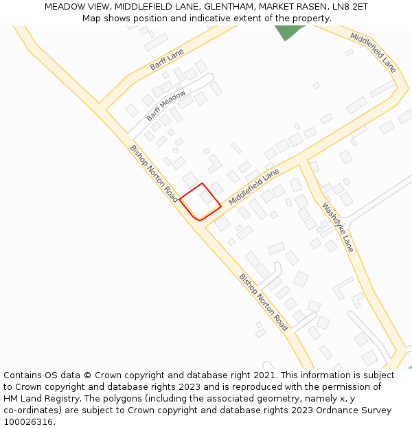 MEADOW VIEW, MIDDLEFIELD LANE, GLENTHAM, MARKET RASEN, LN8 2ET: Location map and indicative extent of plot