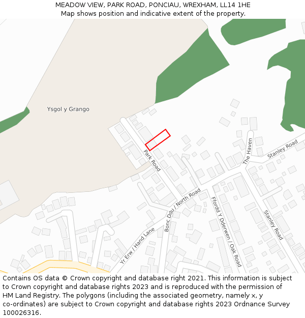 MEADOW VIEW, PARK ROAD, PONCIAU, WREXHAM, LL14 1HE: Location map and indicative extent of plot