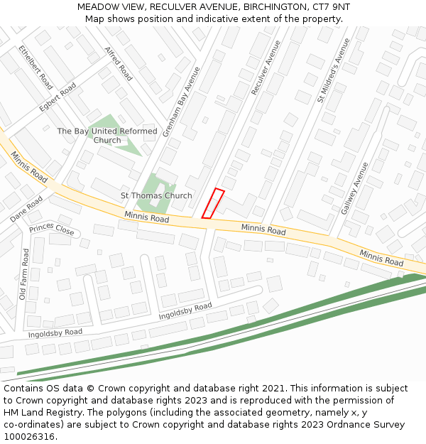 MEADOW VIEW, RECULVER AVENUE, BIRCHINGTON, CT7 9NT: Location map and indicative extent of plot
