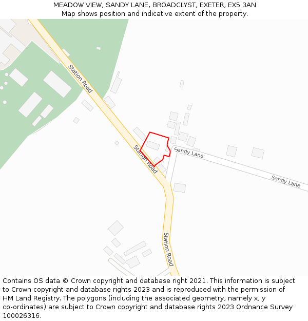 MEADOW VIEW, SANDY LANE, BROADCLYST, EXETER, EX5 3AN: Location map and indicative extent of plot