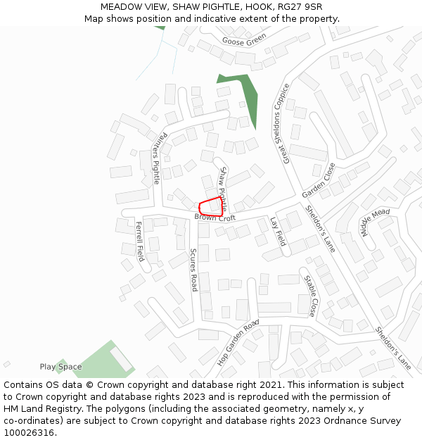 MEADOW VIEW, SHAW PIGHTLE, HOOK, RG27 9SR: Location map and indicative extent of plot