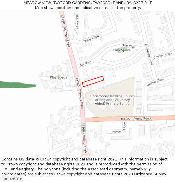 MEADOW VIEW, TWYFORD GARDENS, TWYFORD, BANBURY, OX17 3HT: Location map and indicative extent of plot