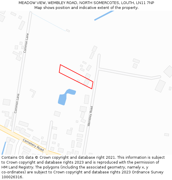 MEADOW VIEW, WEMBLEY ROAD, NORTH SOMERCOTES, LOUTH, LN11 7NP: Location map and indicative extent of plot