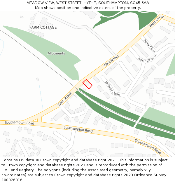 MEADOW VIEW, WEST STREET, HYTHE, SOUTHAMPTON, SO45 6AA: Location map and indicative extent of plot