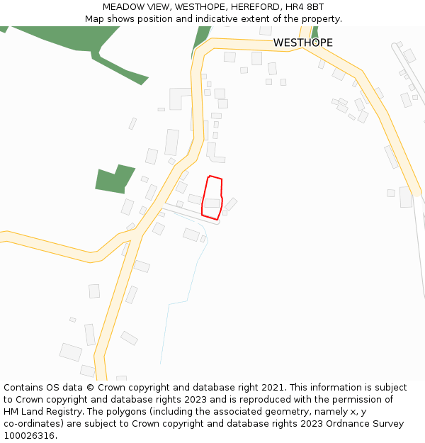 MEADOW VIEW, WESTHOPE, HEREFORD, HR4 8BT: Location map and indicative extent of plot