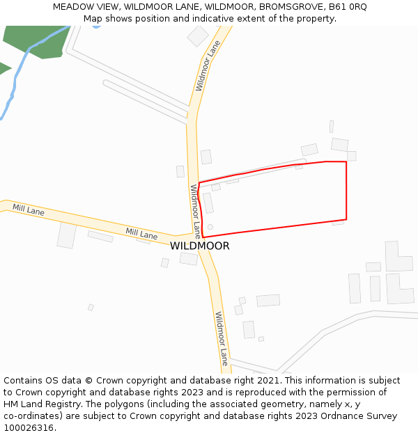 MEADOW VIEW, WILDMOOR LANE, WILDMOOR, BROMSGROVE, B61 0RQ: Location map and indicative extent of plot