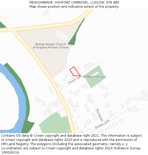 MEADOWBANK, ASHFORD CARBONEL, LUDLOW, SY8 4BX: Location map and indicative extent of plot