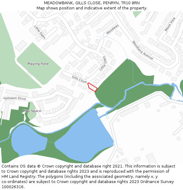 MEADOWBANK, GILLS CLOSE, PENRYN, TR10 8RN: Location map and indicative extent of plot