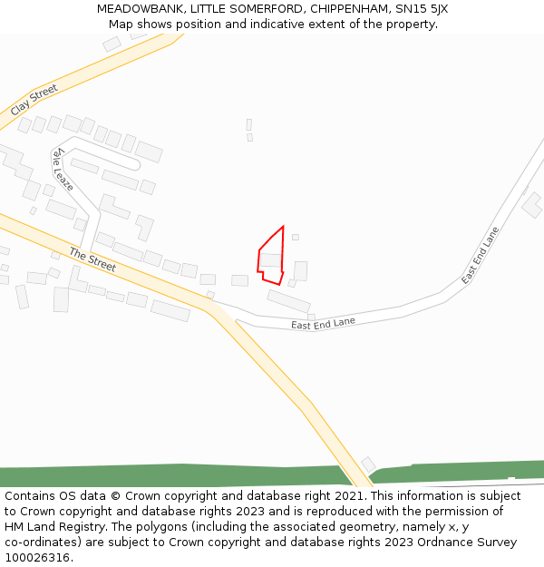 MEADOWBANK, LITTLE SOMERFORD, CHIPPENHAM, SN15 5JX: Location map and indicative extent of plot