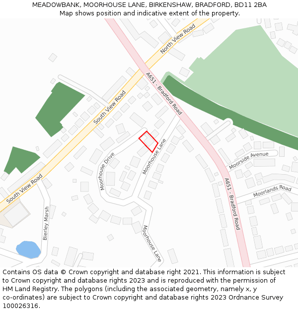 MEADOWBANK, MOORHOUSE LANE, BIRKENSHAW, BRADFORD, BD11 2BA: Location map and indicative extent of plot