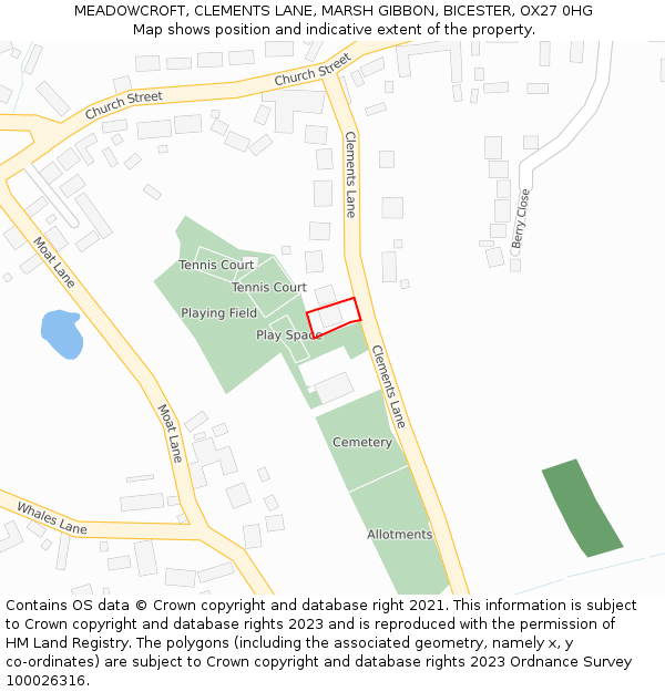 MEADOWCROFT, CLEMENTS LANE, MARSH GIBBON, BICESTER, OX27 0HG: Location map and indicative extent of plot