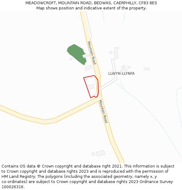 MEADOWCROFT, MOUNTAIN ROAD, BEDWAS, CAERPHILLY, CF83 8ES: Location map and indicative extent of plot