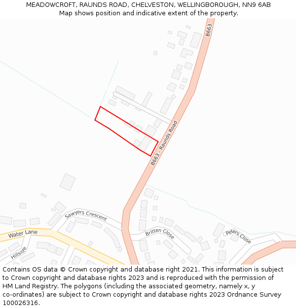 MEADOWCROFT, RAUNDS ROAD, CHELVESTON, WELLINGBOROUGH, NN9 6AB: Location map and indicative extent of plot