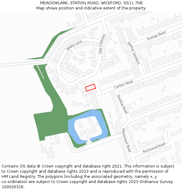MEADOWLARK, STATION ROAD, WICKFORD, SS11 7NE: Location map and indicative extent of plot