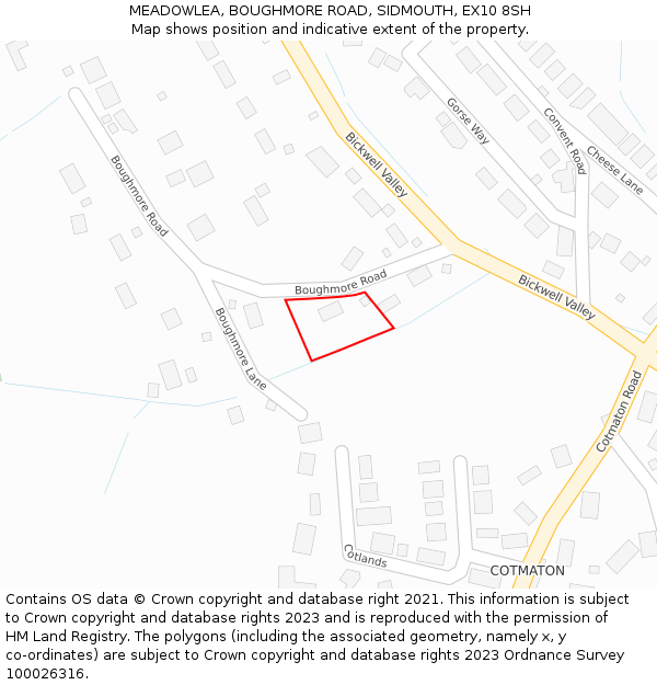 MEADOWLEA, BOUGHMORE ROAD, SIDMOUTH, EX10 8SH: Location map and indicative extent of plot