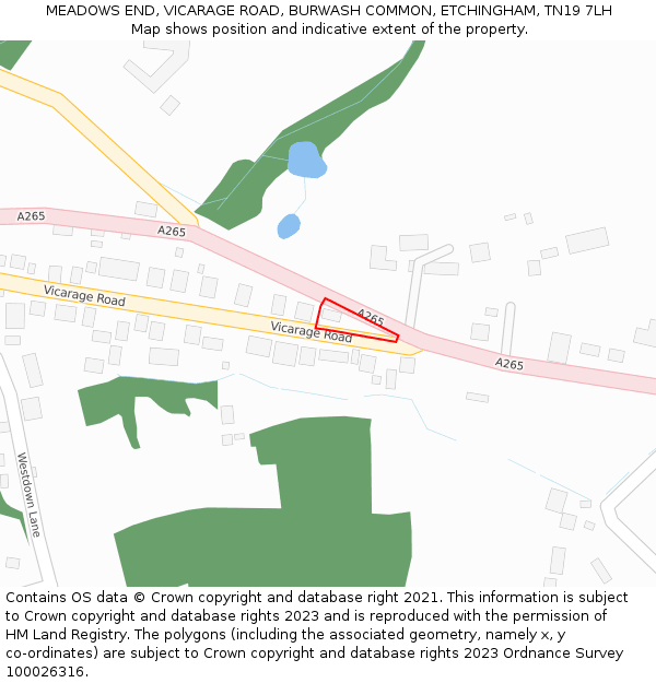 MEADOWS END, VICARAGE ROAD, BURWASH COMMON, ETCHINGHAM, TN19 7LH: Location map and indicative extent of plot