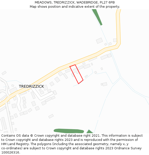 MEADOWS, TREDRIZZICK, WADEBRIDGE, PL27 6PB: Location map and indicative extent of plot