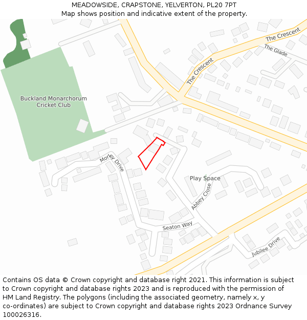 MEADOWSIDE, CRAPSTONE, YELVERTON, PL20 7PT: Location map and indicative extent of plot