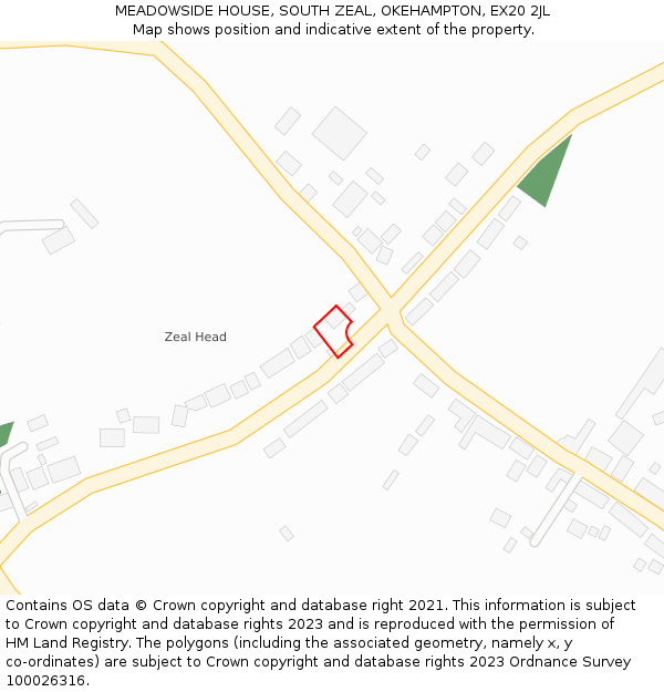 MEADOWSIDE HOUSE, SOUTH ZEAL, OKEHAMPTON, EX20 2JL: Location map and indicative extent of plot