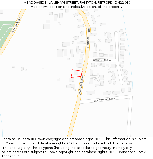 MEADOWSIDE, LANEHAM STREET, RAMPTON, RETFORD, DN22 0JX: Location map and indicative extent of plot