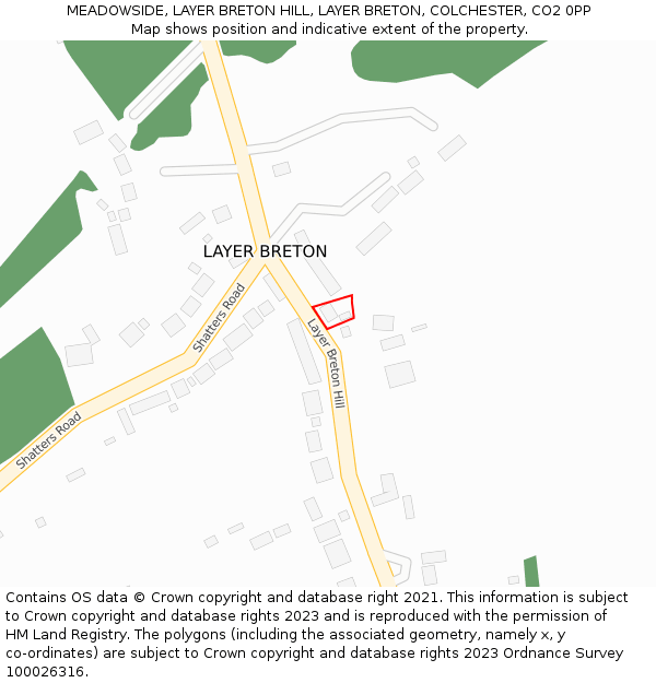 MEADOWSIDE, LAYER BRETON HILL, LAYER BRETON, COLCHESTER, CO2 0PP: Location map and indicative extent of plot