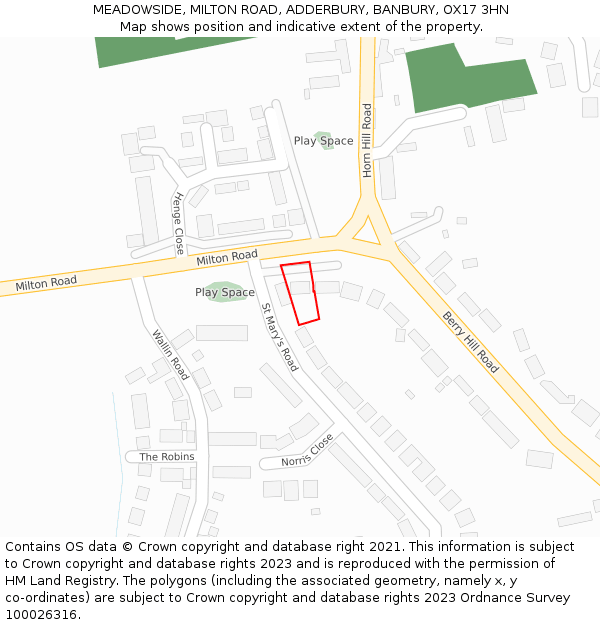 MEADOWSIDE, MILTON ROAD, ADDERBURY, BANBURY, OX17 3HN: Location map and indicative extent of plot