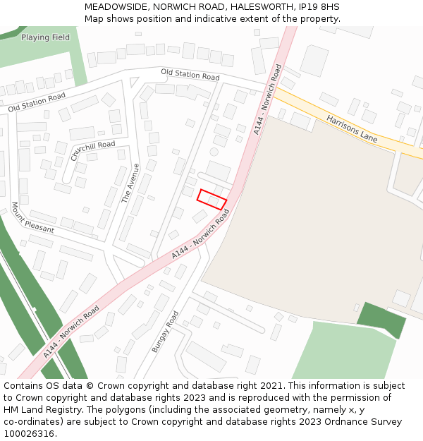 MEADOWSIDE, NORWICH ROAD, HALESWORTH, IP19 8HS: Location map and indicative extent of plot