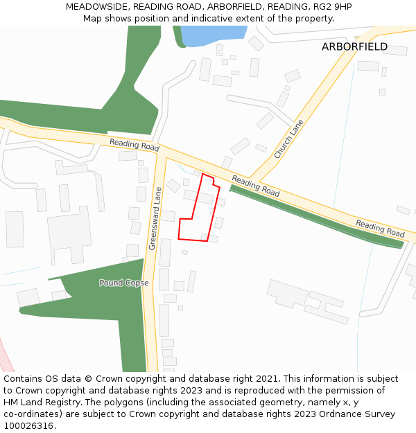 MEADOWSIDE, READING ROAD, ARBORFIELD, READING, RG2 9HP: Location map and indicative extent of plot