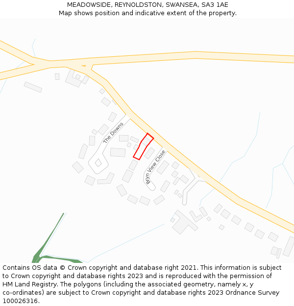 MEADOWSIDE, REYNOLDSTON, SWANSEA, SA3 1AE: Location map and indicative extent of plot