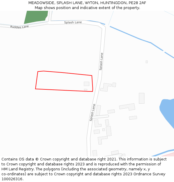 MEADOWSIDE, SPLASH LANE, WYTON, HUNTINGDON, PE28 2AF: Location map and indicative extent of plot