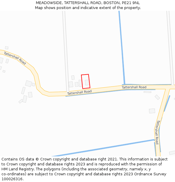 MEADOWSIDE, TATTERSHALL ROAD, BOSTON, PE21 9NL: Location map and indicative extent of plot