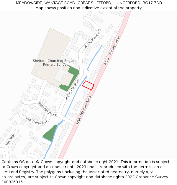 MEADOWSIDE, WANTAGE ROAD, GREAT SHEFFORD, HUNGERFORD, RG17 7DB: Location map and indicative extent of plot