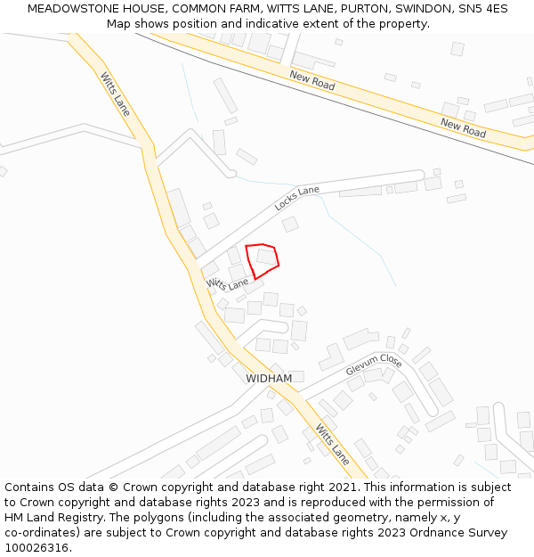 MEADOWSTONE HOUSE, COMMON FARM, WITTS LANE, PURTON, SWINDON, SN5 4ES: Location map and indicative extent of plot