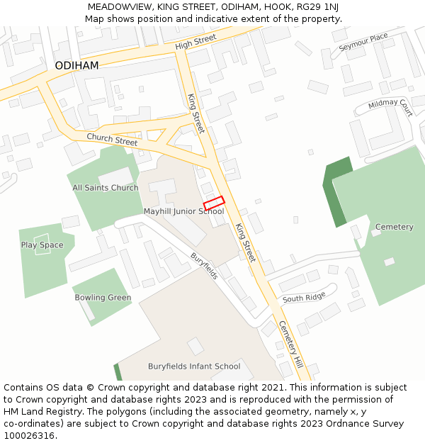 MEADOWVIEW, KING STREET, ODIHAM, HOOK, RG29 1NJ: Location map and indicative extent of plot