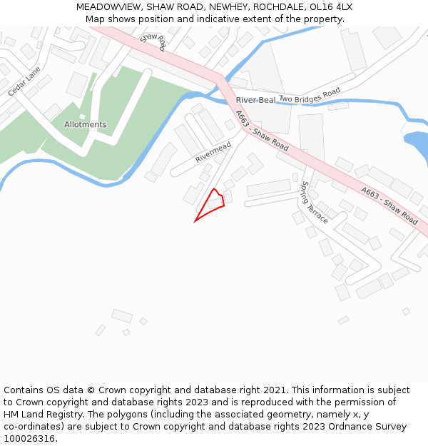 MEADOWVIEW, SHAW ROAD, NEWHEY, ROCHDALE, OL16 4LX: Location map and indicative extent of plot