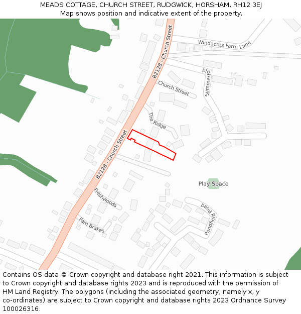 MEADS COTTAGE, CHURCH STREET, RUDGWICK, HORSHAM, RH12 3EJ: Location map and indicative extent of plot