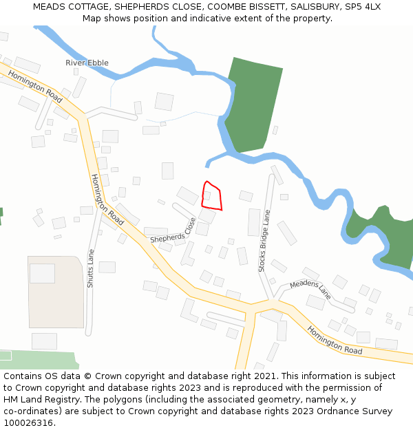 MEADS COTTAGE, SHEPHERDS CLOSE, COOMBE BISSETT, SALISBURY, SP5 4LX: Location map and indicative extent of plot