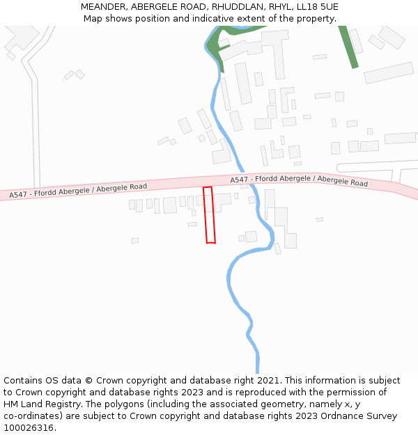 MEANDER, ABERGELE ROAD, RHUDDLAN, RHYL, LL18 5UE: Location map and indicative extent of plot