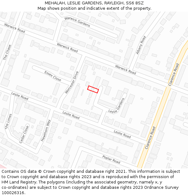 MEHALAH, LESLIE GARDENS, RAYLEIGH, SS6 8SZ: Location map and indicative extent of plot