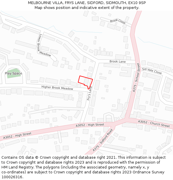 MELBOURNE VILLA, FRYS LANE, SIDFORD, SIDMOUTH, EX10 9SP: Location map and indicative extent of plot