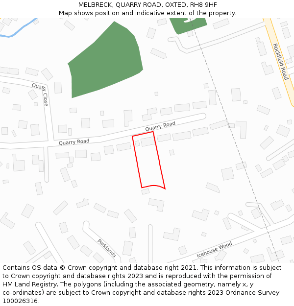 MELBRECK, QUARRY ROAD, OXTED, RH8 9HF: Location map and indicative extent of plot