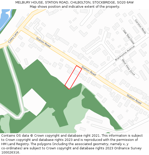 MELBURY HOUSE, STATION ROAD, CHILBOLTON, STOCKBRIDGE, SO20 6AW: Location map and indicative extent of plot