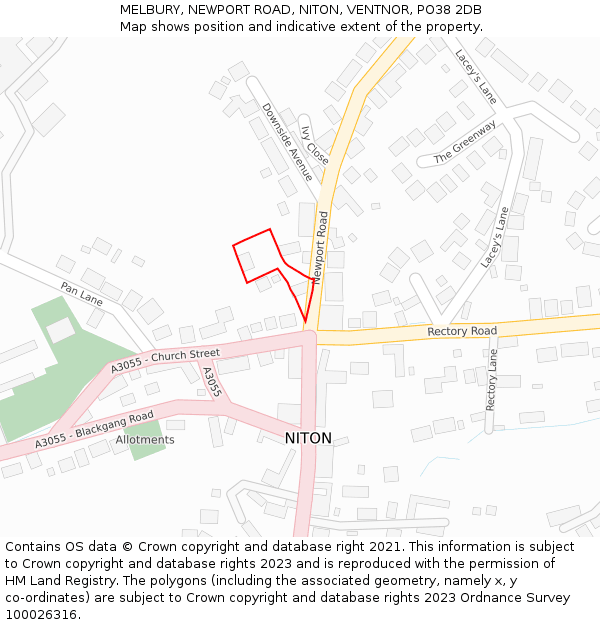 MELBURY, NEWPORT ROAD, NITON, VENTNOR, PO38 2DB: Location map and indicative extent of plot