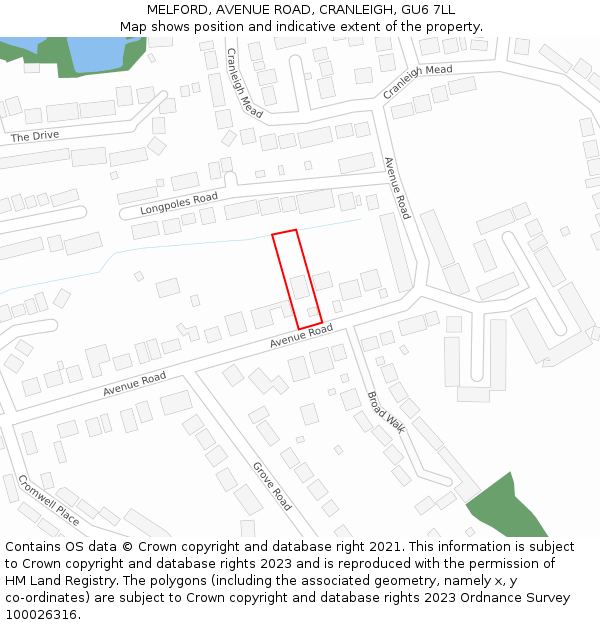 MELFORD, AVENUE ROAD, CRANLEIGH, GU6 7LL: Location map and indicative extent of plot