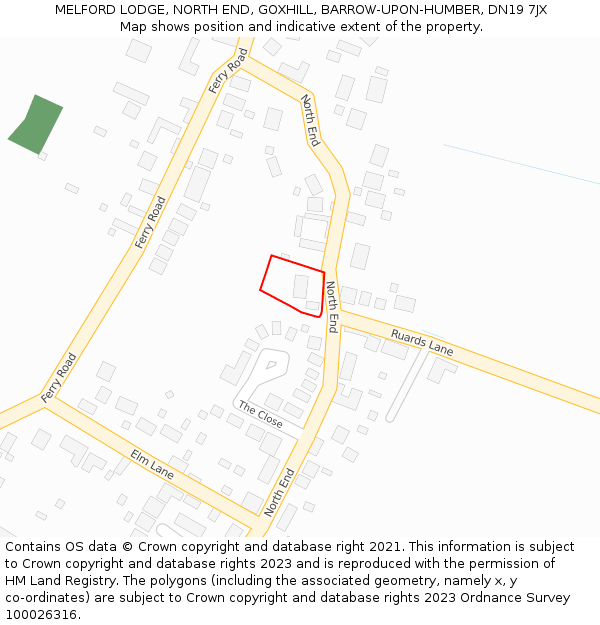 MELFORD LODGE, NORTH END, GOXHILL, BARROW-UPON-HUMBER, DN19 7JX: Location map and indicative extent of plot