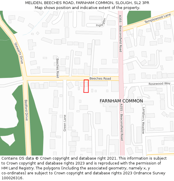 MELIDEN, BEECHES ROAD, FARNHAM COMMON, SLOUGH, SL2 3PR: Location map and indicative extent of plot