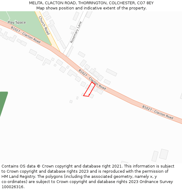 MELITA, CLACTON ROAD, THORRINGTON, COLCHESTER, CO7 8EY: Location map and indicative extent of plot